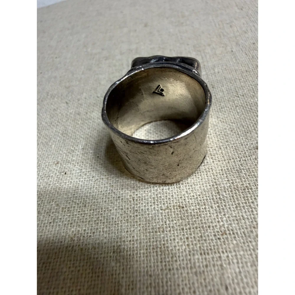 Silpada RARE Retired Artisan Ring Silver 925 Smoky Quartz Hammered Band Size 6
